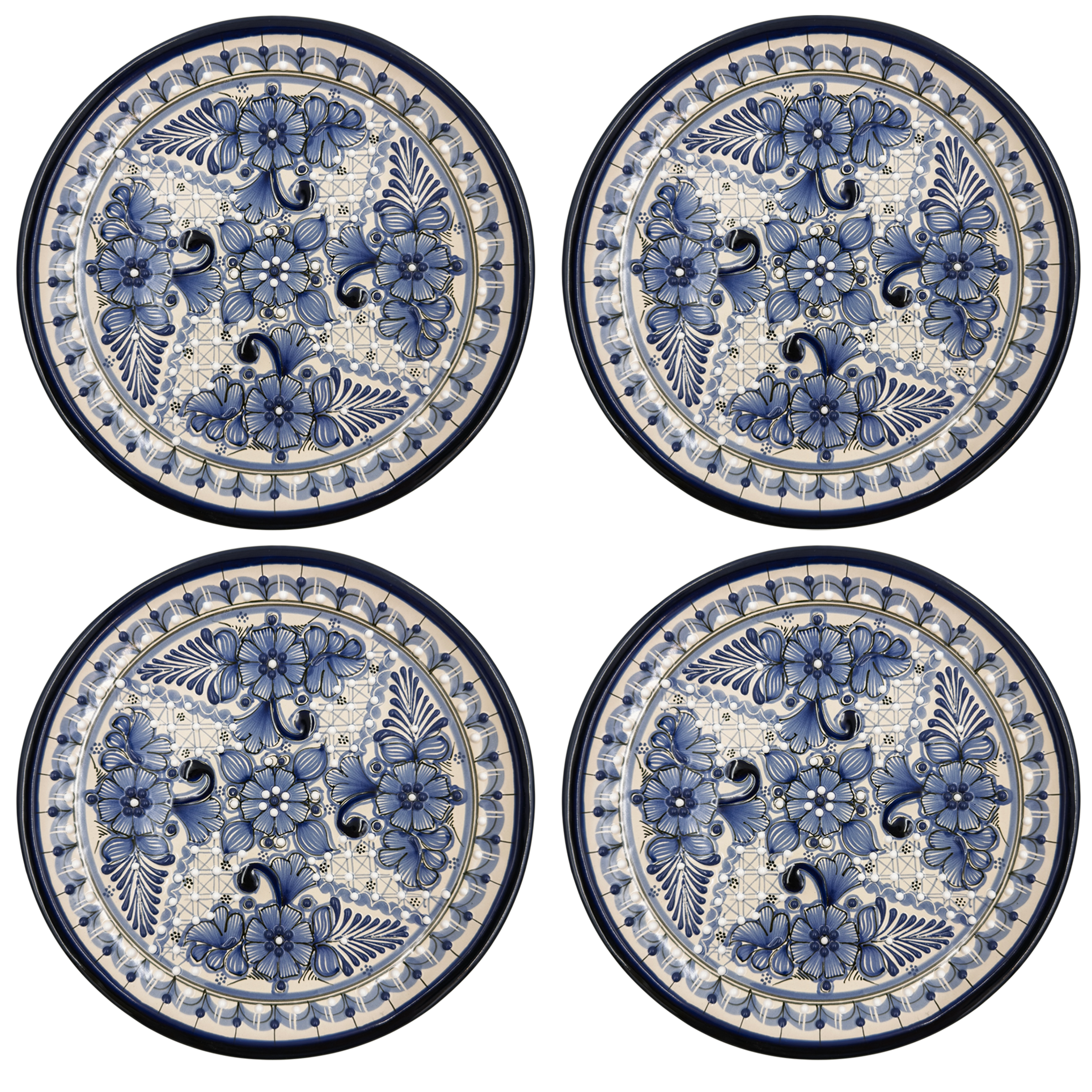 Blue Rose Large Plate Set of 4
